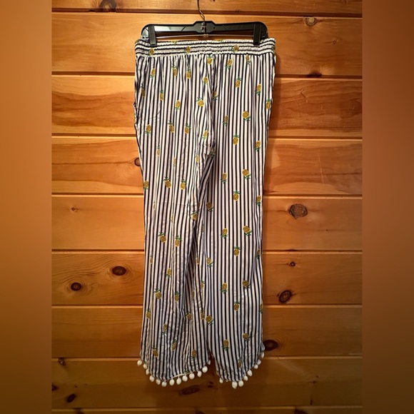 NWT Solitaire Swim Coverup Pants Pineapple and Stripes Pom Poms Drawstring Waist - Picture 7 of 12